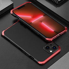 Coque Luxe Aluminum Metal Housse Etui 360 Degres pour Apple iPhone 14 Plus Rouge et Noir