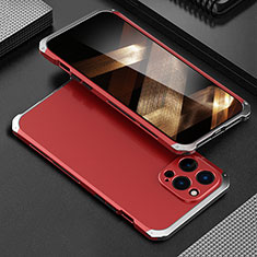 Coque Luxe Aluminum Metal Housse Etui 360 Degres pour Apple iPhone 14 Pro Argent et Rouge