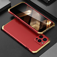 Coque Luxe Aluminum Metal Housse Etui 360 Degres pour Apple iPhone 14 Pro Or et Rouge