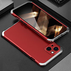 Coque Luxe Aluminum Metal Housse Etui 360 Degres pour Apple iPhone 15 Argent et Rouge