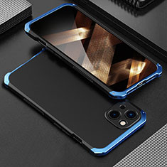 Coque Luxe Aluminum Metal Housse Etui 360 Degres pour Apple iPhone 15 Bleu et Noir
