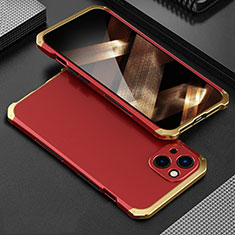 Coque Luxe Aluminum Metal Housse Etui 360 Degres pour Apple iPhone 15 Or et Rouge