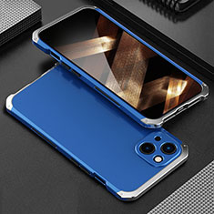 Coque Luxe Aluminum Metal Housse Etui 360 Degres pour Apple iPhone 15 Plus Argent et Bleu