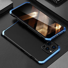 Coque Luxe Aluminum Metal Housse Etui 360 Degres pour Apple iPhone 15 Pro Bleu et Noir