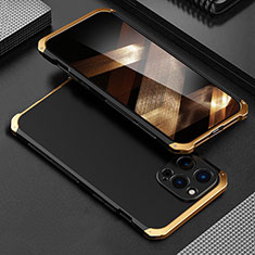 Coque Luxe Aluminum Metal Housse Etui 360 Degres pour Apple iPhone 15 Pro Max Or et Noir