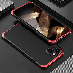 Coque Luxe Aluminum Metal Housse Etui 360 Degres pour Apple iPhone 15 Rouge et Noir