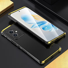 Coque Luxe Aluminum Metal Housse Etui 360 Degres pour Huawei Honor 100 5G Or et Noir