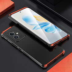 Coque Luxe Aluminum Metal Housse Etui 360 Degres pour Huawei Honor 100 5G Rouge et Noir