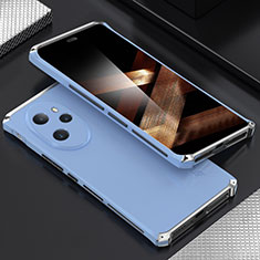 Coque Luxe Aluminum Metal Housse Etui 360 Degres pour Huawei Honor 100 Pro 5G Argent et Bleu