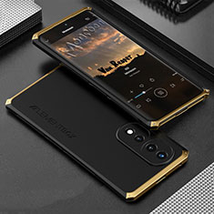 Coque Luxe Aluminum Metal Housse Etui 360 Degres pour Huawei Honor 70 Pro 5G Or et Noir