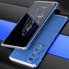 Coque Luxe Aluminum Metal Housse Etui 360 Degres pour Huawei Honor 90 5G Argent et Bleu