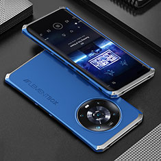Coque Luxe Aluminum Metal Housse Etui 360 Degres pour Huawei Honor Magic4 Pro 5G Argent et Bleu