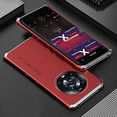 Coque Luxe Aluminum Metal Housse Etui 360 Degres pour Huawei Honor Magic4 Pro 5G Argent et Rouge