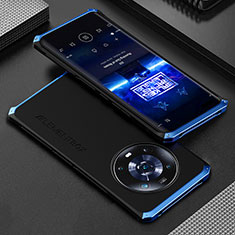 Coque Luxe Aluminum Metal Housse Etui 360 Degres pour Huawei Honor Magic4 Pro 5G Bleu et Noir