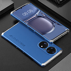 Coque Luxe Aluminum Metal Housse Etui 360 Degres pour Huawei P50 Pro Argent et Bleu
