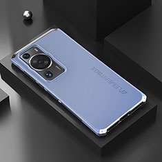 Coque Luxe Aluminum Metal Housse Etui 360 Degres pour Huawei P60 Argent et Bleu
