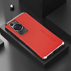 Coque Luxe Aluminum Metal Housse Etui 360 Degres pour Huawei P60 Argent et Rouge