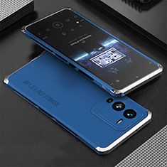Coque Luxe Aluminum Metal Housse Etui 360 Degres pour Vivo V25 Pro 5G Argent et Bleu