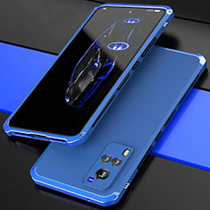 Coque Luxe Aluminum Metal Housse Etui 360 Degres pour Vivo X60 5G Bleu