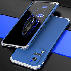 Coque Luxe Aluminum Metal Housse Etui 360 Degres pour Vivo X60T 5G Argent et Bleu