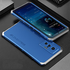 Coque Luxe Aluminum Metal Housse Etui 360 Degres pour Vivo X70 5G Argent et Bleu