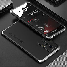 Coque Luxe Aluminum Metal Housse Etui 360 Degres pour Vivo X70 5G Argent et Noir
