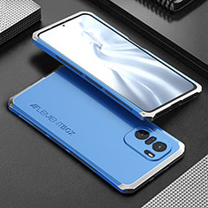 Coque Luxe Aluminum Metal Housse Etui 360 Degres pour Xiaomi Mi 11X 5G Argent et Bleu