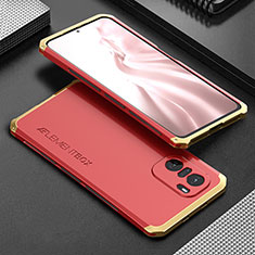 Coque Luxe Aluminum Metal Housse Etui 360 Degres pour Xiaomi Mi 11X 5G Or et Rouge