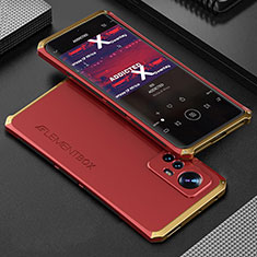 Coque Luxe Aluminum Metal Housse Etui 360 Degres pour Xiaomi Mi 12 5G Or et Rouge