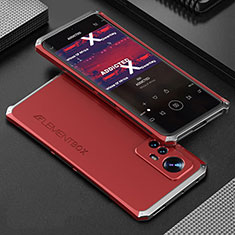 Coque Luxe Aluminum Metal Housse Etui 360 Degres pour Xiaomi Mi 12 Pro 5G Argent et Rouge