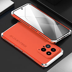 Coque Luxe Aluminum Metal Housse Etui 360 Degres pour Xiaomi Mi 14 Pro 5G Argent et Rouge