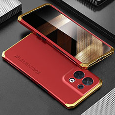 Coque Luxe Aluminum Metal Housse Etui 360 Degres pour Xiaomi Redmi Note 13 5G Or et Rouge
