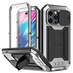 Coque Luxe Aluminum Metal Housse Etui 360 Degres RJ1 pour Apple iPhone 14 Pro Max Argent
