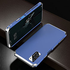 Coque Luxe Aluminum Metal Housse Etui M01 pour Huawei Honor View 30 5G Argent et Bleu