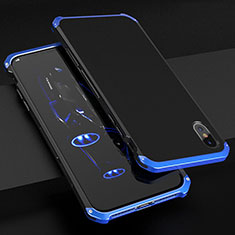 Coque Luxe Aluminum Metal Housse Etui pour Apple iPhone X Bleu et Noir