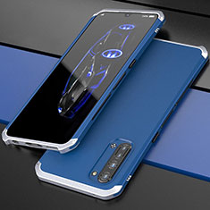 Coque Luxe Aluminum Metal Housse Etui pour Oppo Find X2 Lite Argent et Bleu