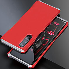 Coque Luxe Aluminum Metal Housse Etui pour Oppo Find X2 Neo Argent et Rouge