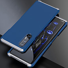 Coque Luxe Aluminum Metal Housse Etui pour Oppo Reno3 Pro Argent et Bleu
