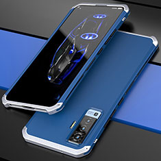 Coque Luxe Aluminum Metal Housse Etui pour Vivo X50 5G Argent et Bleu