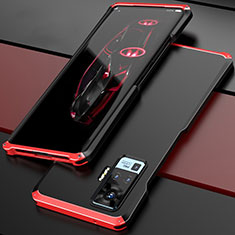 Coque Luxe Aluminum Metal Housse Etui pour Vivo X50 Pro 5G Rouge et Noir