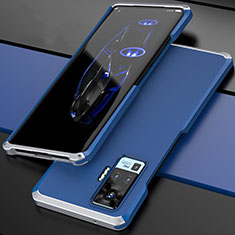 Coque Luxe Aluminum Metal Housse Etui pour Vivo X51 5G Argent et Bleu