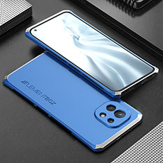 Coque Luxe Aluminum Metal Housse Etui T01 pour Xiaomi Mi 11 5G Argent et Bleu