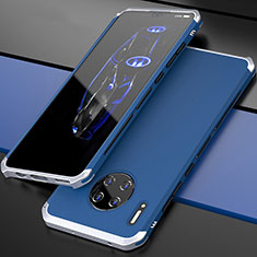 Coque Luxe Aluminum Metal Housse Etui T03 pour Huawei Mate 30 5G Argent et Bleu