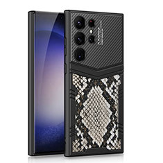 Coque Luxe Cuir et Plastique Housse Etui Mat AC5 pour Samsung Galaxy S21 Ultra 5G Noir