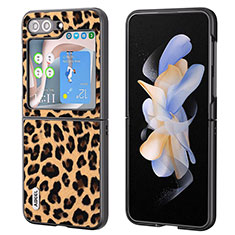 Coque Luxe Cuir et Plastique Housse Etui Mat AD5 pour Samsung Galaxy Z Flip5 5G Brun Clair