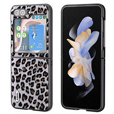 Coque Luxe Cuir et Plastique Housse Etui Mat AD5 pour Samsung Galaxy Z Flip5 5G Gris