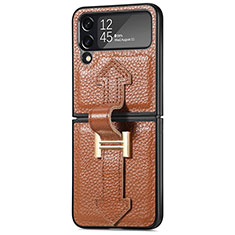 Coque Luxe Cuir et Plastique Housse Etui Mat B04 pour Samsung Galaxy Z Flip4 5G Marron