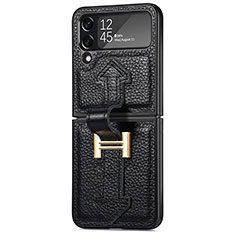 Coque Luxe Cuir et Plastique Housse Etui Mat B04 pour Samsung Galaxy Z Flip4 5G Noir
