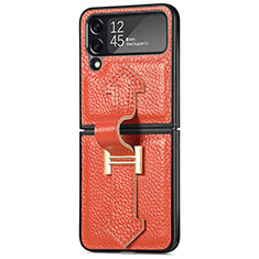Coque Luxe Cuir et Plastique Housse Etui Mat B04 pour Samsung Galaxy Z Flip4 5G Orange