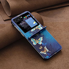 Coque Luxe Cuir et Plastique Housse Etui Mat BF2 pour Samsung Galaxy Z Flip5 5G Bleu
